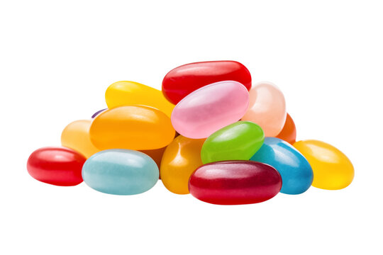 A colorful pile of jelly beans in various colors on a transparent background in a studio shot view png