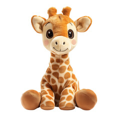 Cute giraffe plush toy with big eyes, soft beige and orange fabric, smiling face, ideal for children&rsquo;s play or nursery decoration