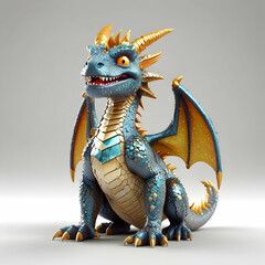 Fototapeta premium Muscular blue dragon spreading massive wings, revealing intricate scales and piercing gaze against stark white backdrop, radiating mythical power and fierce independence
