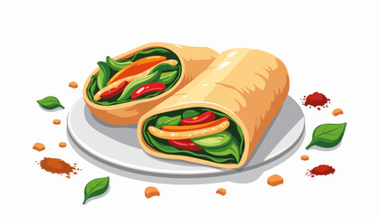 Colorful veggie wrap on white plate, fresh and healthy meal