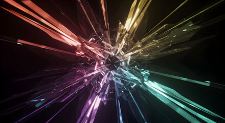 Obraz premium Brilliant Burst Spectrum, Angular Facets Exploding From Central Origin