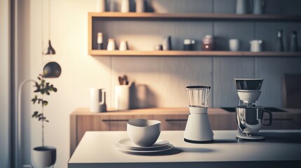 Scandinavian kitchen with minimalist shelves