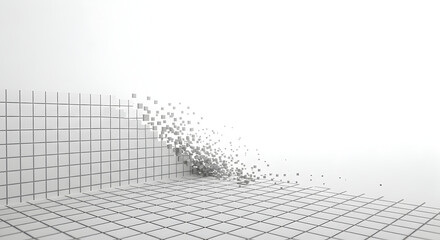 Abstract Gridscape Transforming Into Fragments, High Quality 3D Rendering