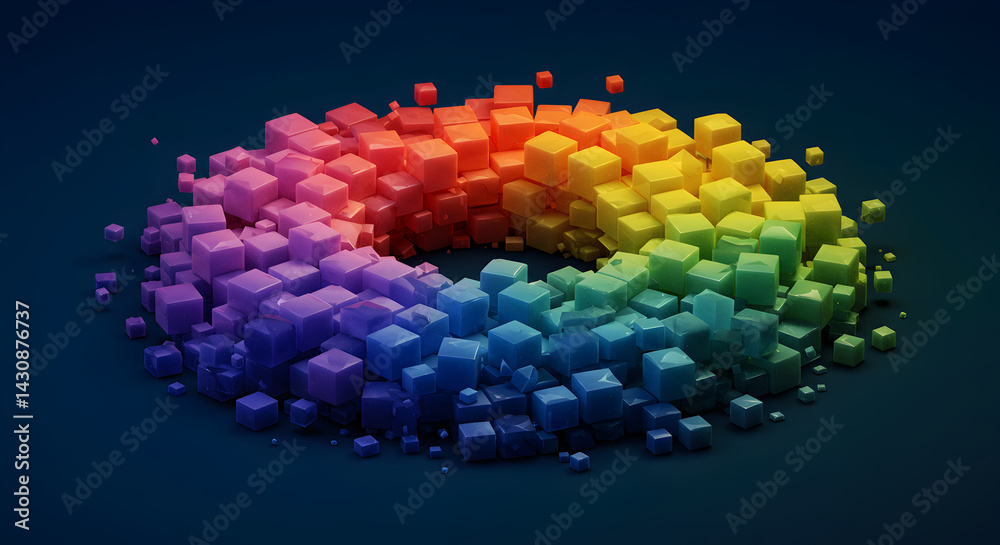 Poster chromatic spectrum of abstract cubic forms arranged into circular composition