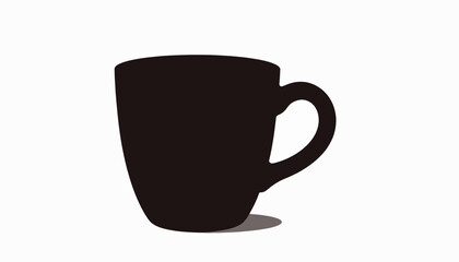 Minimalist black coffee mug illustration on white background, simplicity