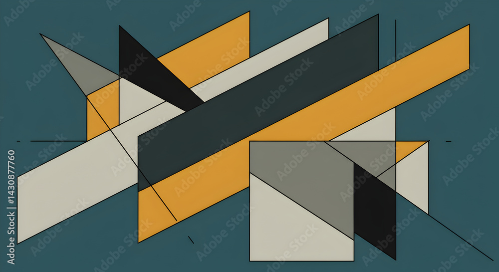 Aufkleber geometric composition with rectangular solids and angular lines on teal