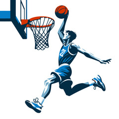 basketball player dunking shooting vector illustration graphic design isolated on white background.
