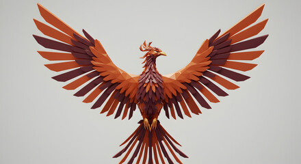 Fototapeta premium Geometric Phoenix Illustration With Spread Wings Against Soft Background