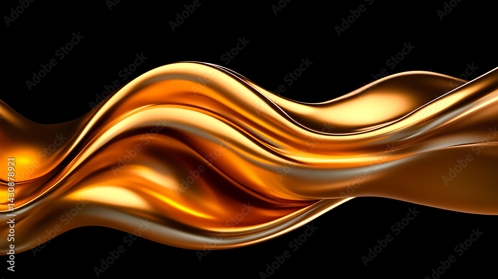 Poster golden swirling liquid creates dynamic wave patterns in an abstract display of light and movement