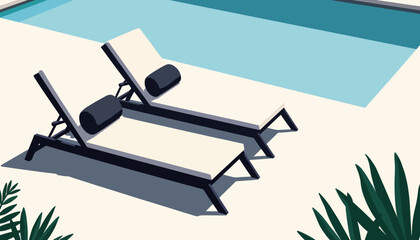 Stylish lounge chairs by serene pool, modern relaxation concept