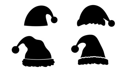 set of Santa hat silhouette vector on white background