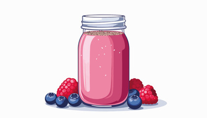 Colorful berry smoothie in mason jar with chia seeds, healthy lifestyle