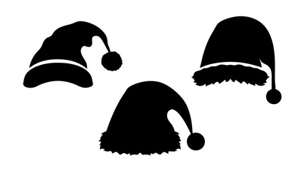 set of Santa hat silhouette vector on white background