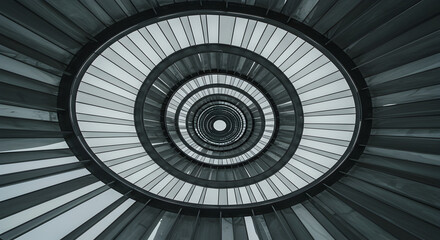 Naklejka premium Hypnotic Spiral Staircase From Below with Concentric Rings