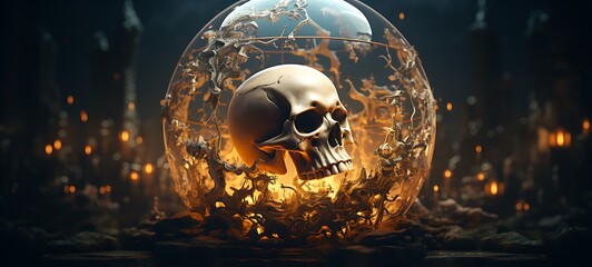 Mini world of skull in round magic protector, ai generative