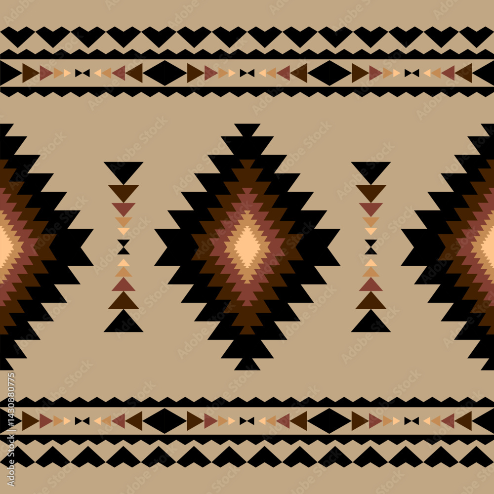 Aufkleber Geometric shapes create a geometric ethnic inspired pattern with brown and tan color palette for textile or decorative background usage.