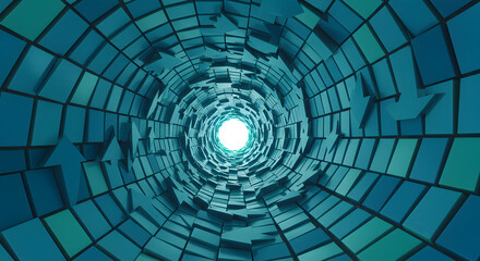 Obraz premium Directional Data Stream Abstract 3D Tunnel In Shades of Blue