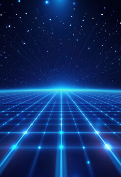 Blue background with glowing lines and a digital grid for a technology or futuristic scene