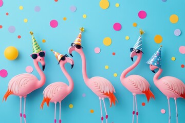 Pink Flamingos Party Hats Sunglasses Celebration