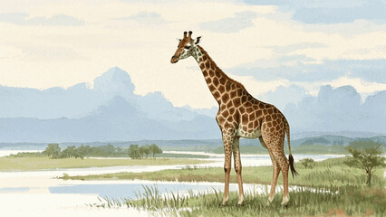 Golden wash elegance in motion  giraffe isolated watercolor vector illustration svg