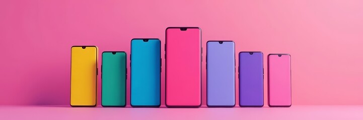 Collection of colorful phone applications displayed on pink background with copyspace, online, social media, apps