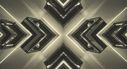 Obraz premium Abstract Geometry With Arrowhead Shapes and Gleaming Light in Monochrome