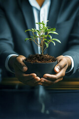 Businessman Hands Hold Green Plant