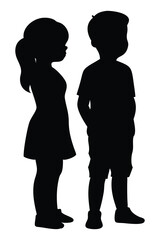 Silhouette of Boy and Girl Standing – Child Figures Vector Art