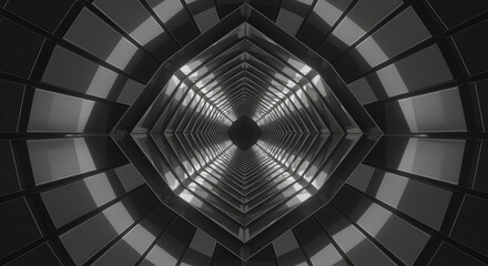 Naklejka premium Abstract Metallic Corridor With Geometric Pattern And Perspective View