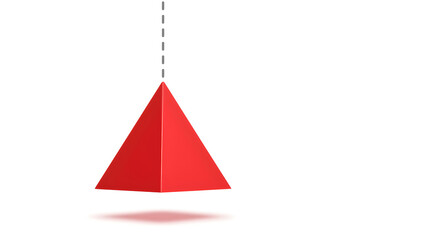 Fototapeta premium Abstract Red Pyramid Hanging on a Dotted Line Against White Background