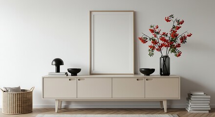Modern Minimalist Living Room Interior Design with Elegant Console Table and Statement Flowers