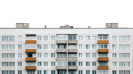 Modern multi-story residential building isolated on transparent background. PNG