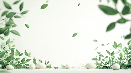 Soft, serene scene featuring delicate greenery and floating leaves.