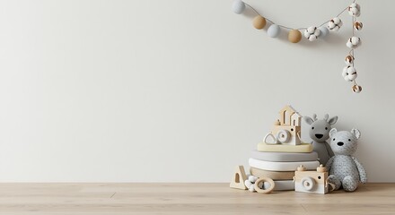 Adorable Nursery Decor Wooden Toys, Neutral Colors, and a Playful Atmosphere for Baby's Room