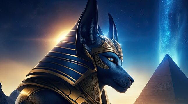  Portrait Anubis god. great pyramid, night