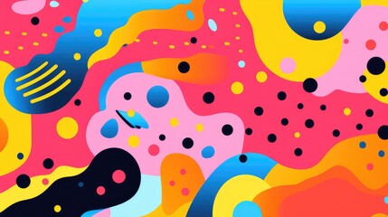 Fototapeta premium abstract background with colorful stripes and dots, a pink, yellow and blue color palette, a flat design style