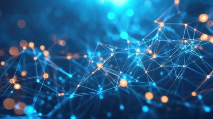 Abstract Digital Network Background with Blue and Orange Colors