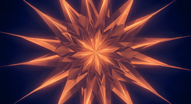 Fototapeta Abstract Orange Starburst Design With Sharp Geometric Elements Radiating From Center
