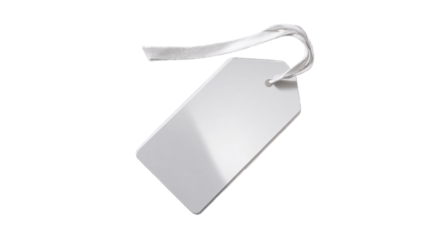 High-resolution image of a single clear pouch tag, centered on white background with no other objects --ar 16:9 - Powered by Adobe