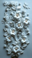 Beautiful embossed branch with white flowers high resolution picture