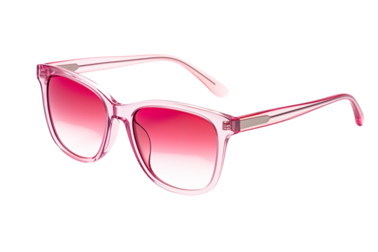 Close up of pink sunglasses with gradient lenses on a transparent background in a studio setting png - Powered by Adobe