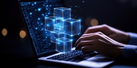 Data Cubes Appear Above Laptop Keyboard During Use
