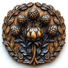 Botanical thistle carving in elegant wood detail high resolution images