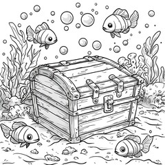 Cartoon ocean scene with treasure chest high resolution images