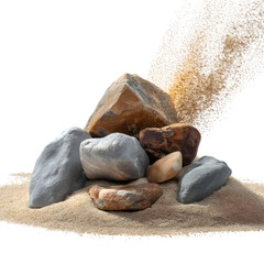 Obraz na płótnie Canvas Pile rock and sand isolated on white, top view --v 7.0