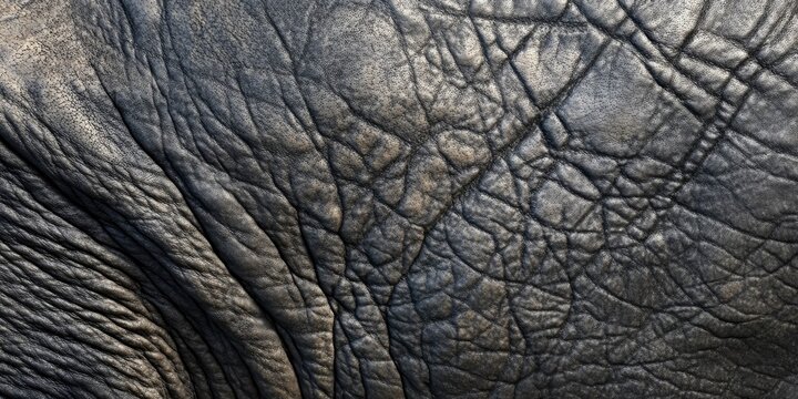 A stunning macro close-up of an elephants skin, revealing its thick, wrinkled texture