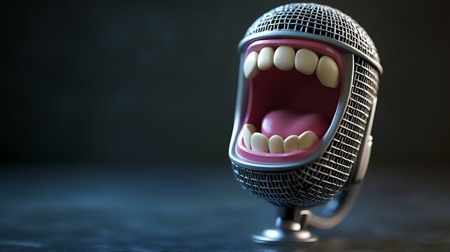Unique podcast microphone with animated face and colorful background in creative design image