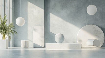 White architectural interior with geometric shadows