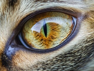A stunning ultra-close-up of a cat's eye, capturing its hypnotic, slit-shaped pupil and mesmerizing golden-green iris