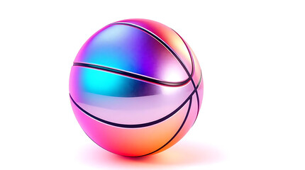 Chrome basketball ball with retro gradient colors. 3d rendering. Isolated on white